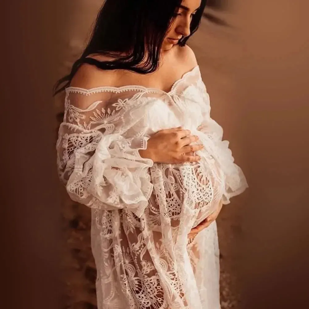 2024 Hollow Out Crochet Maternity Photoshoot Lace Dress