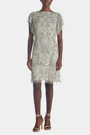 Beaded Flutter Sleeve Trapeze Dress