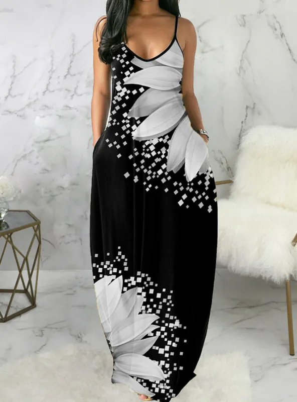 BerryBetty - Casual Women Print Colorblock Ruffles Trim Slim Dress