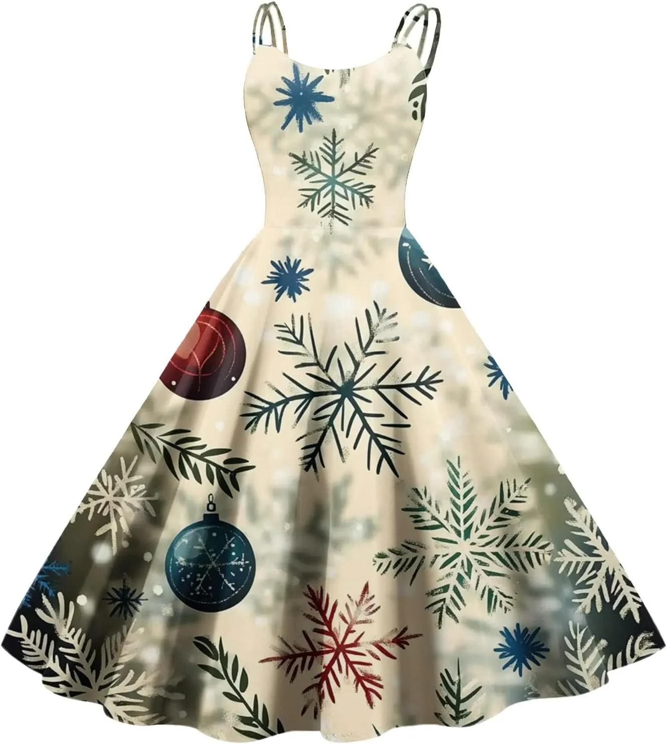 Christmas Dresses for Women Vintage Cocktail Swing Vacation Knee Length Midi Casual Dresses Holiday Beach Party Dress
