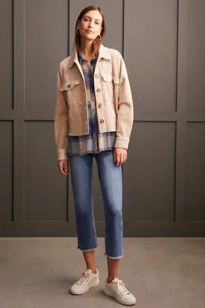 Crop Denim Shacket With Pockets [Beige-5577O]