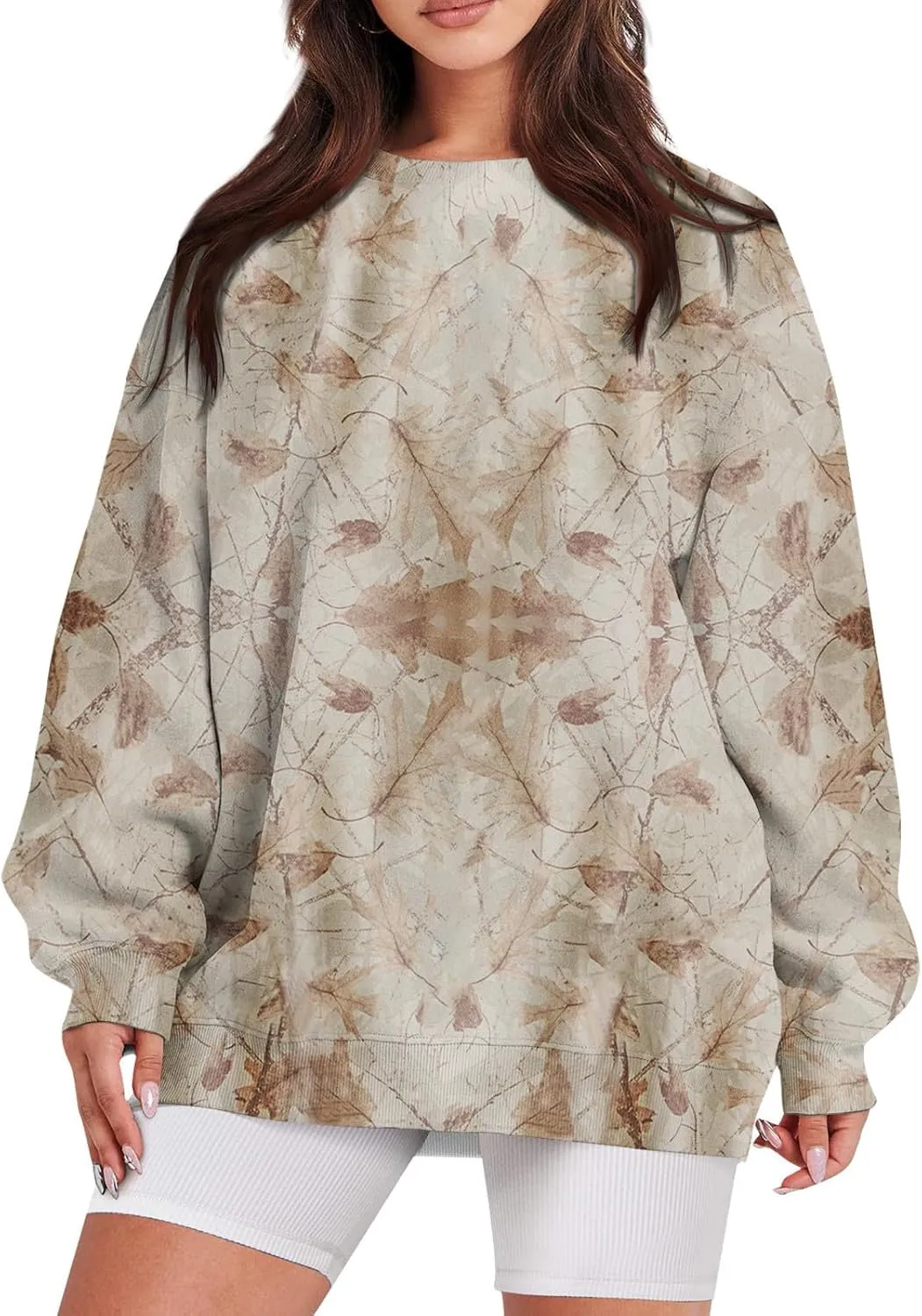GOFULY Camo Sweatshirt For Women Crewneck Fall Oversized Y2k Camo Shirt Pullover Long Sleeve Maple Leaf Print Travel Clothes