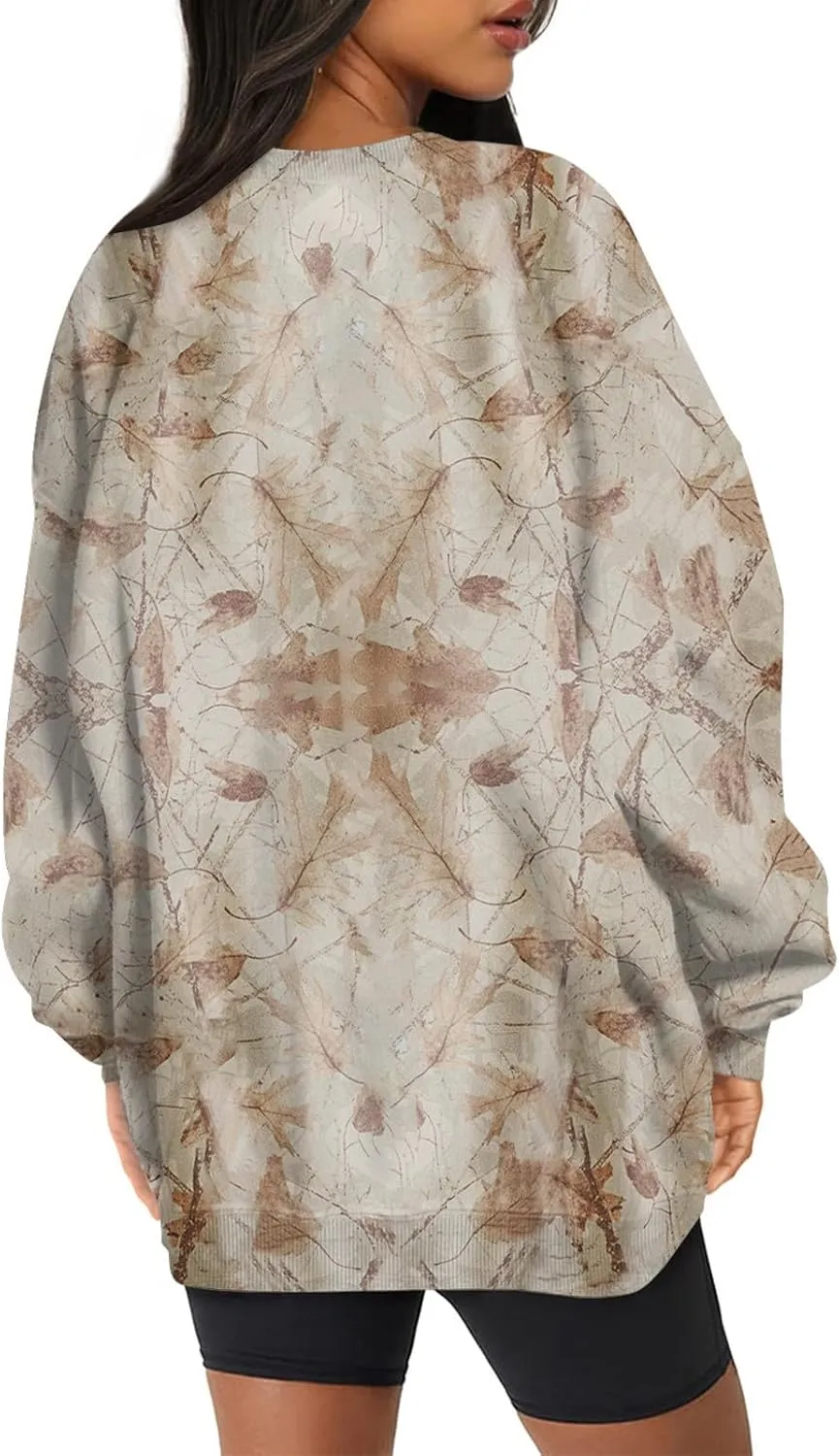 GOFULY Camo Sweatshirt For Women Crewneck Fall Oversized Y2k Camo Shirt Pullover Long Sleeve Maple Leaf Print Travel Clothes