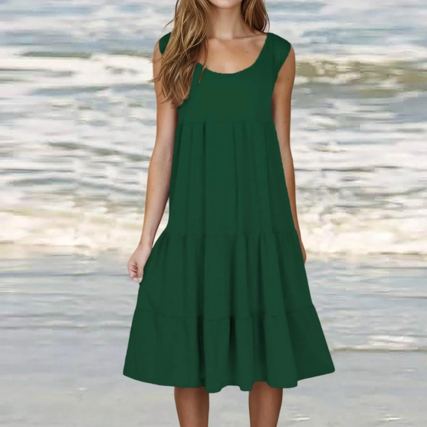 hlysgo Short Dresses for Women 2025 Casual Loose Fit Beach Vacation Peplum Sundress Summer Sleeveless Crew Neck Mini Dress