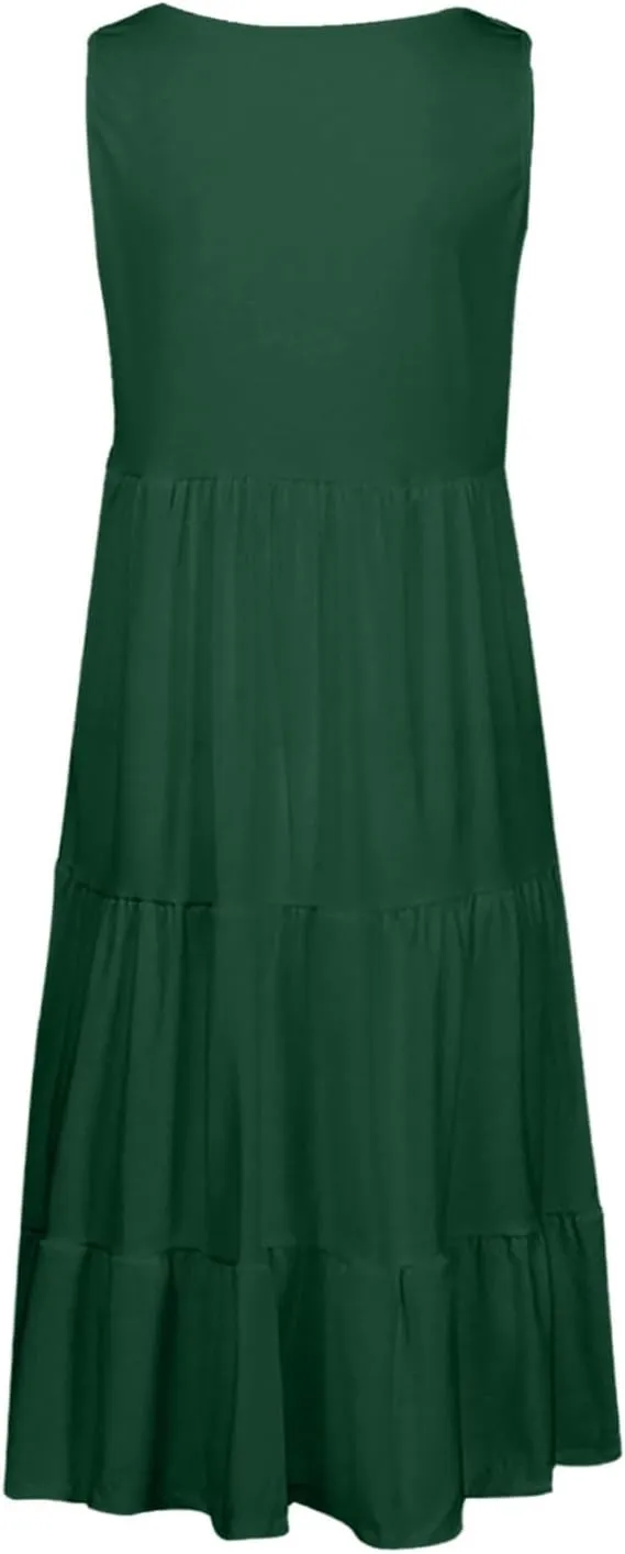 hlysgo Short Dresses for Women 2025 Casual Loose Fit Beach Vacation Peplum Sundress Summer Sleeveless Crew Neck Mini Dress