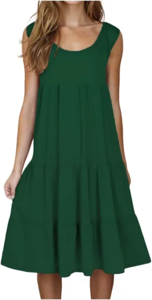 hlysgo Short Dresses for Women 2025 Casual Loose Fit Beach Vacation Peplum Sundress Summer Sleeveless Crew Neck Mini Dress