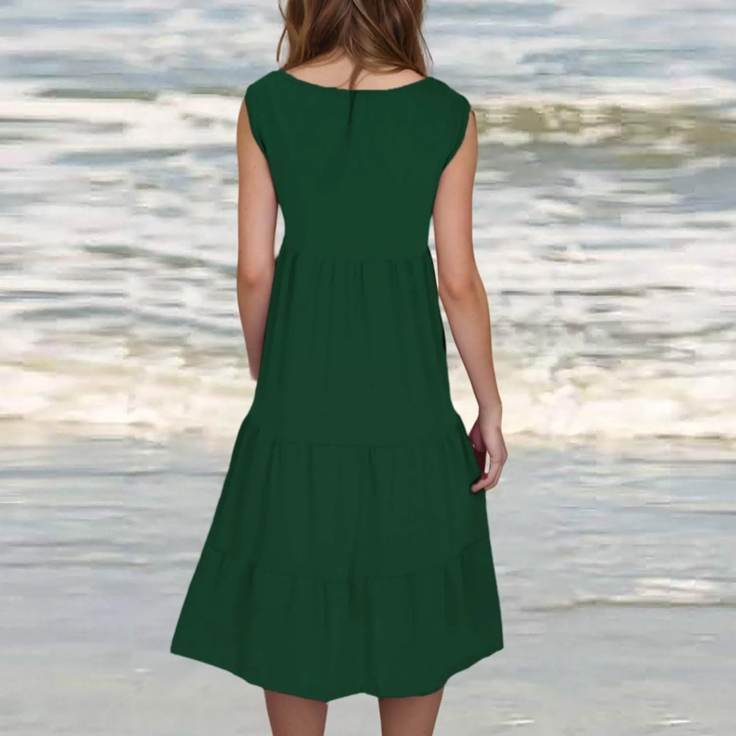 hlysgo Short Dresses for Women 2025 Casual Loose Fit Beach Vacation Peplum Sundress Summer Sleeveless Crew Neck Mini Dress
