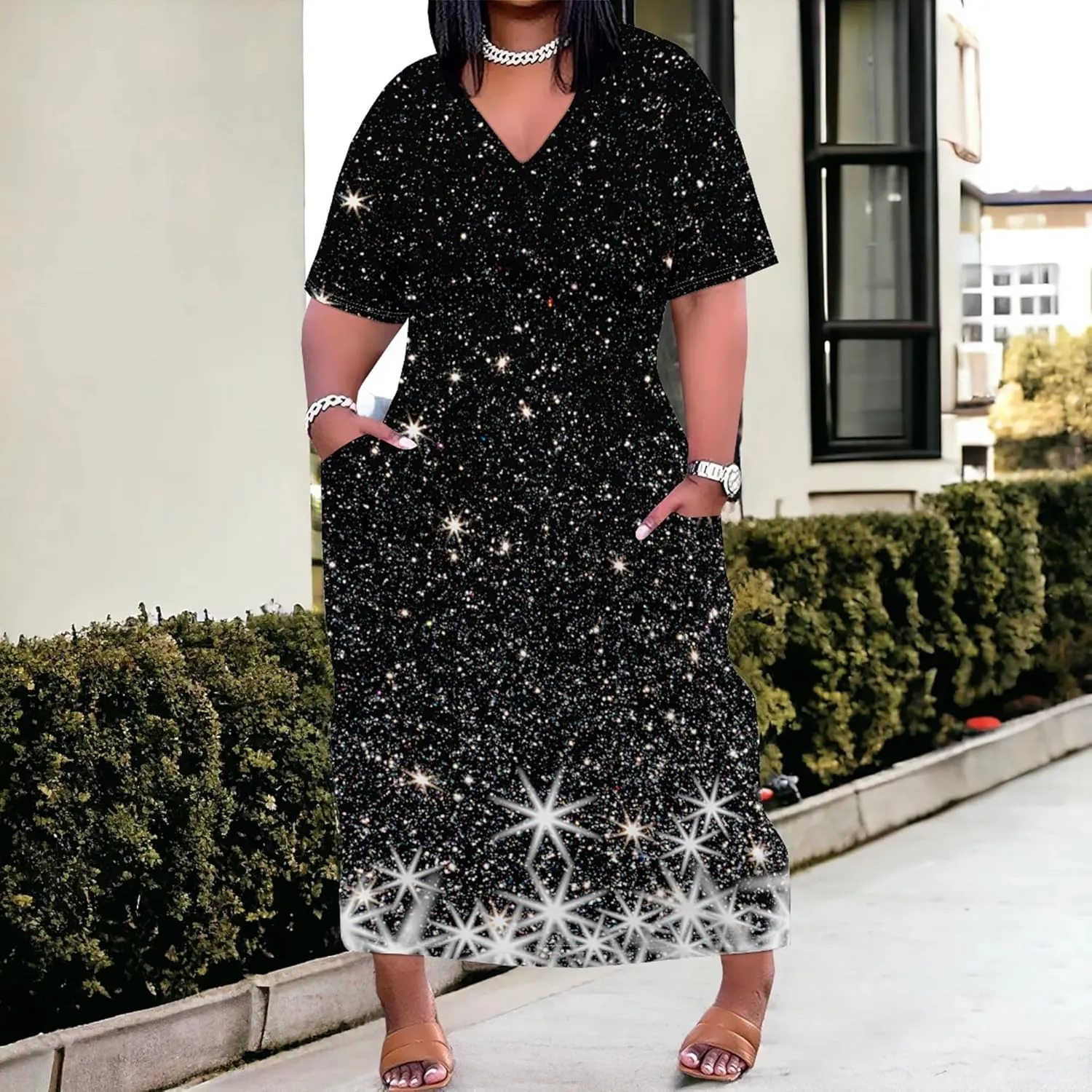 Plus Size Dresses for Women 2024 Summer Casual Short Sleeve T Shirt Maxi Dress with Pockets A Line Beach Vacation Outfits