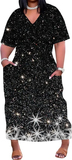 Plus Size Dresses for Women 2024 Summer Casual Short Sleeve T Shirt Maxi Dress with Pockets A Line Beach Vacation Outfits