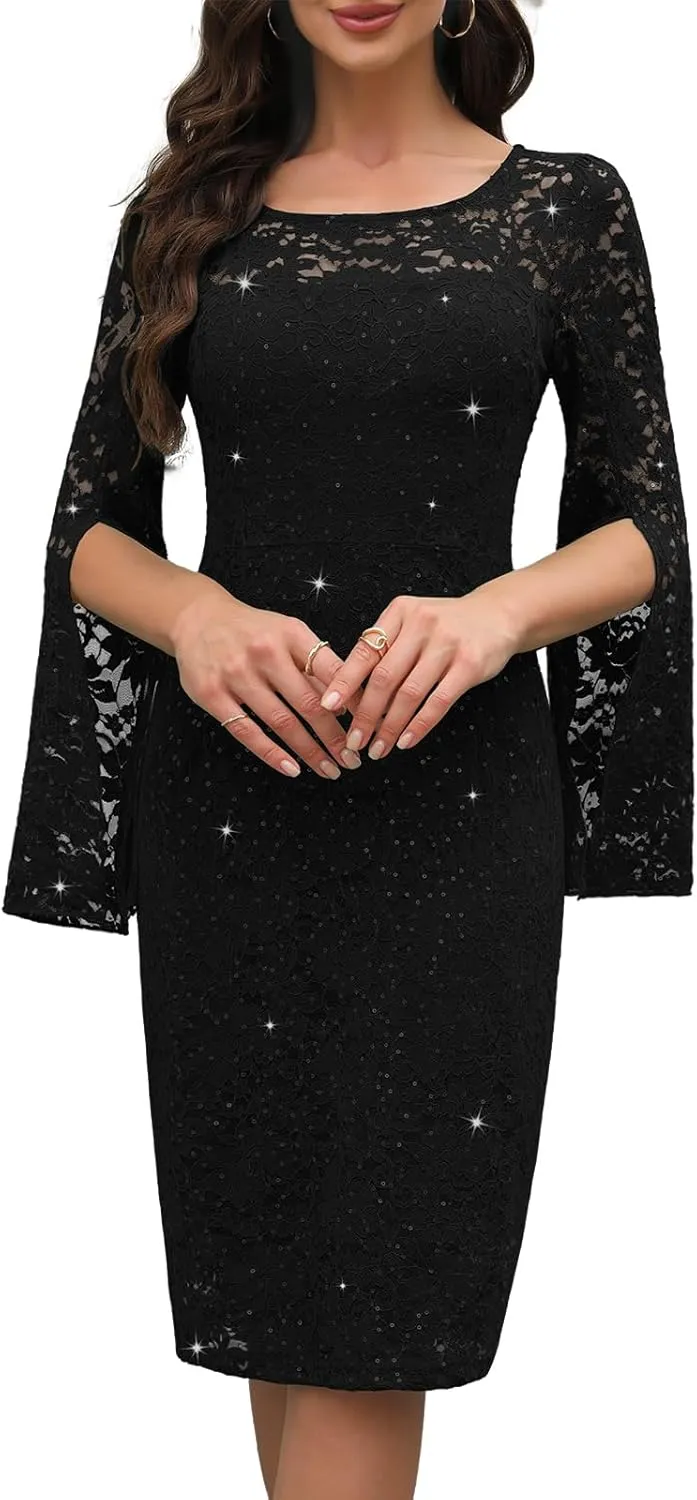Sequin Cocktail Formal Dresses for Women,Weddings Guest Evening Party Gowns Slim Midi Fishtail Dress