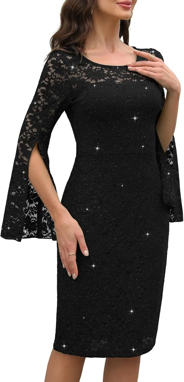 Sequin Cocktail Formal Dresses for Women,Weddings Guest Evening Party Gowns Slim Midi Fishtail Dress