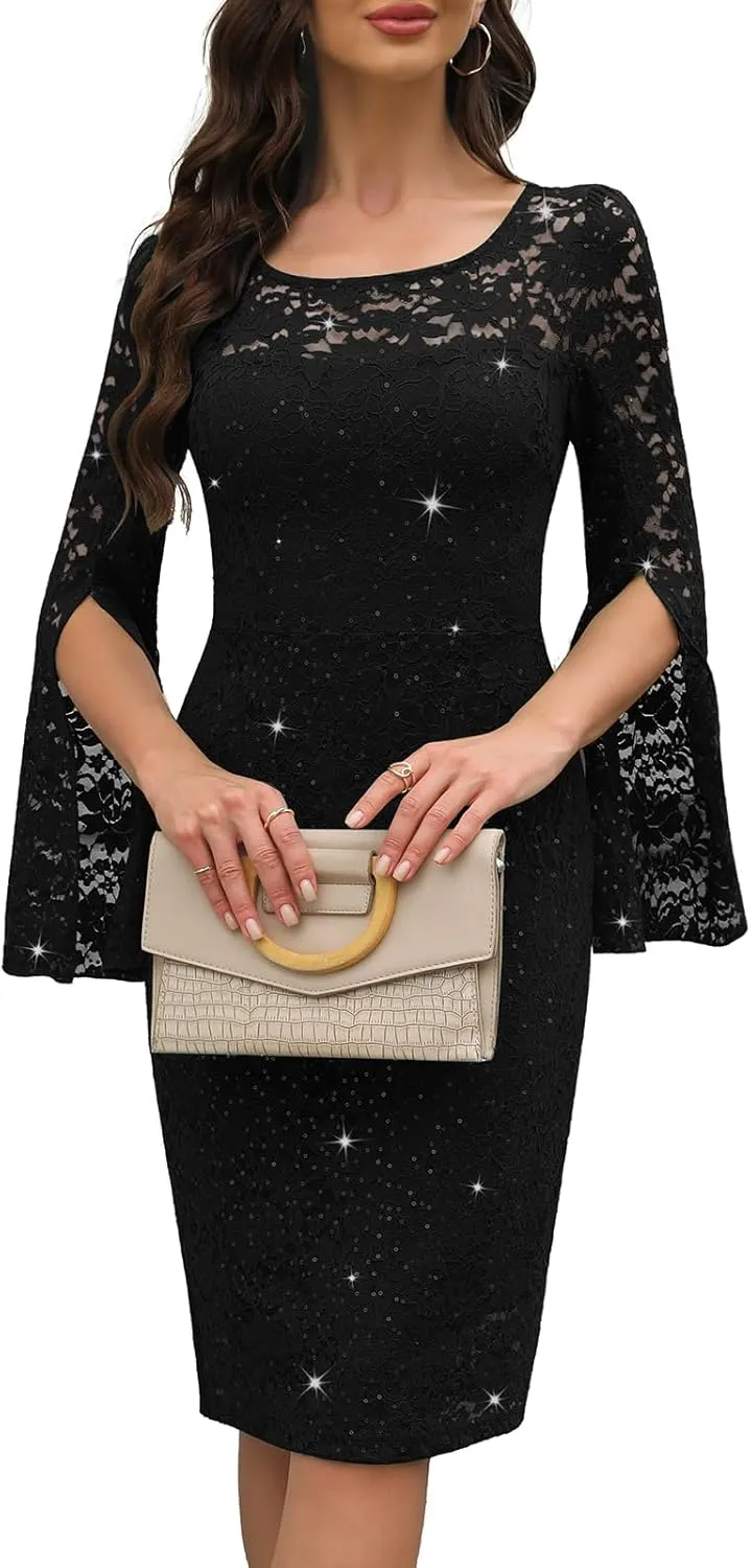 Sequin Cocktail Formal Dresses for Women,Weddings Guest Evening Party Gowns Slim Midi Fishtail Dress