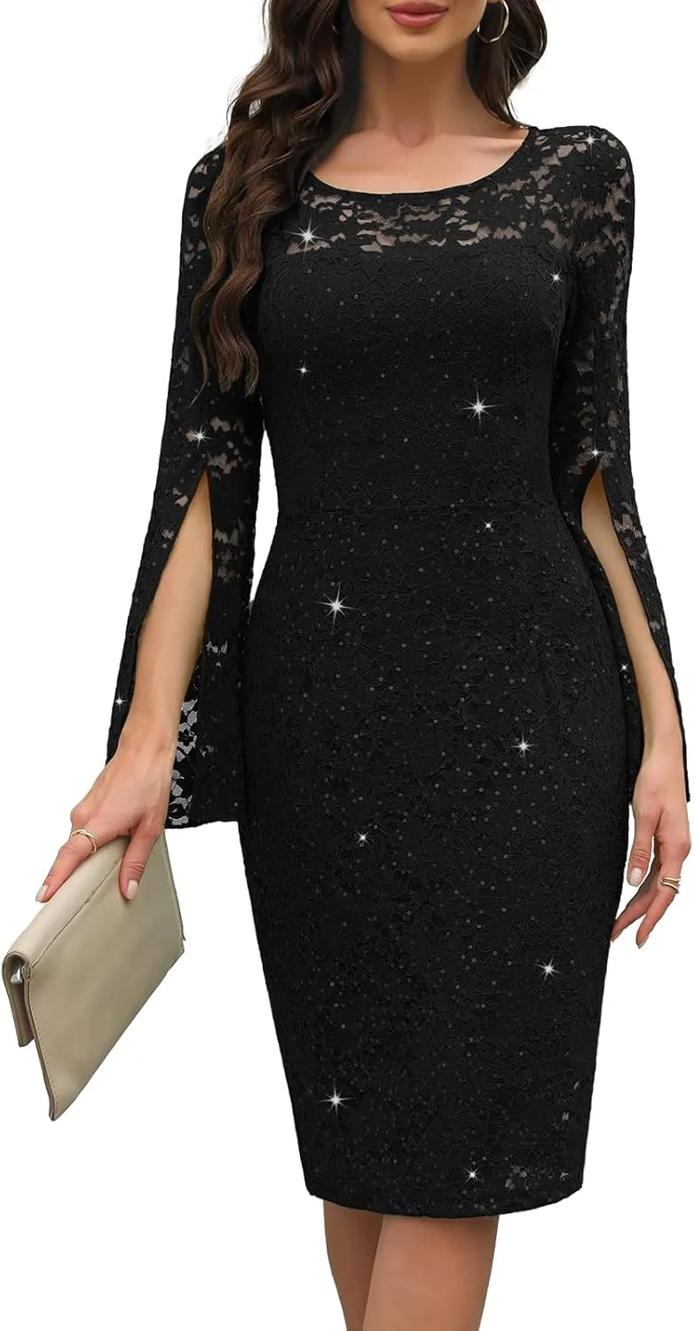 Sequin Cocktail Formal Dresses for Women,Weddings Guest Evening Party Gowns Slim Midi Fishtail Dress