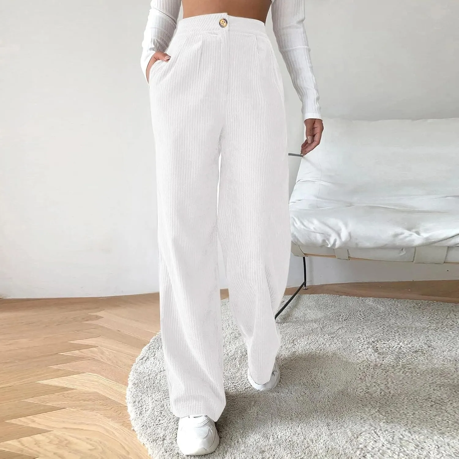 Women's High Waist Straight Pants Wide Leg Casual Lounge Trousers Long Baggy Solid Color Sweatpants Loose Slacks